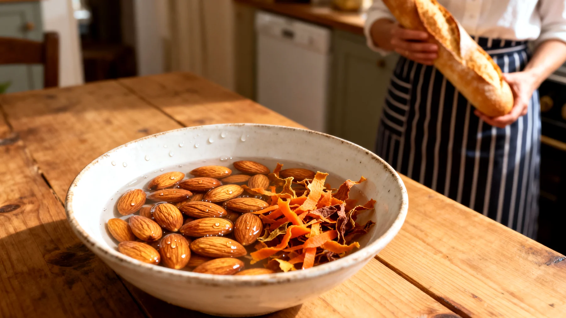 Amandes trempées avec peau de carottes séchées"